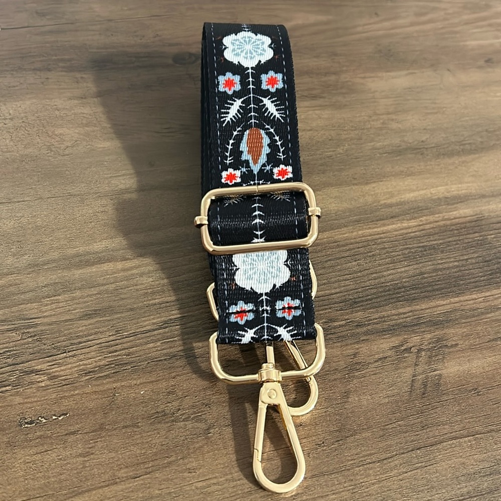 3. Black Floral Guitar Strap